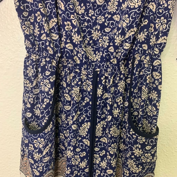 XHILARATION Womens Medium Romper Jumper Shorts Hippie Cold Shoulder Blue - Picture 4 of 12
